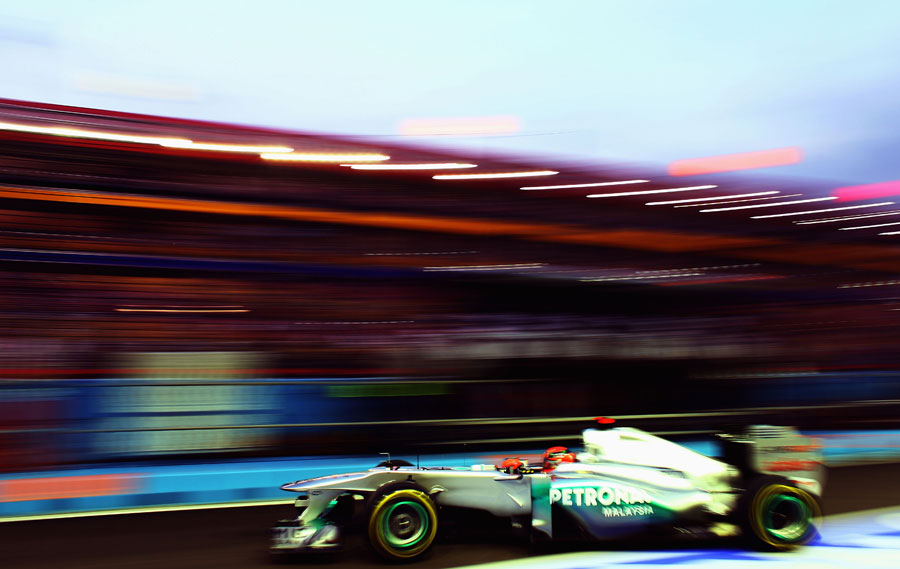 Michael Schumacher leaves the Mercedes garage
