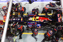 Sebastian Vettel pits for new tyres