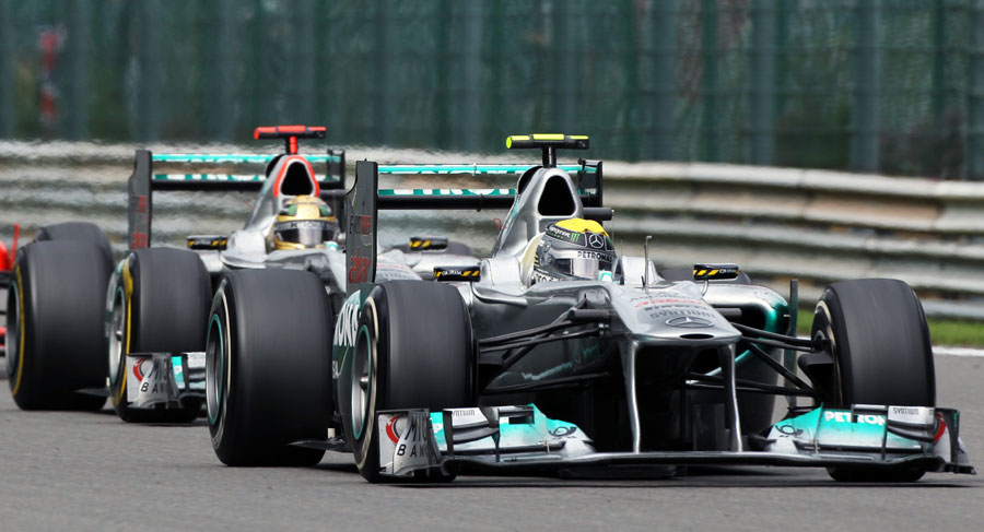 Michael Schumacher lines up Mercedes team-mate Nico Rosberg