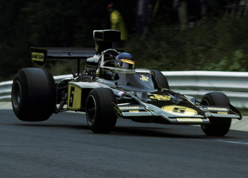 Ronnie Peterson rides the jump at Pflanzgarten on the Nurburgring