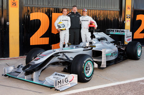 Mercedes' new F1 car is shown off to the media in Valencia
