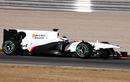 The unbranded Sauber hits the track
