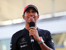 Lewis Hamilton during a Q&A with fans at Suzuka