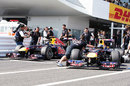 Red Bull tries to wheel both cars back to the garage