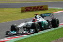 Michael Schumacher on a soft tyre qualifying run