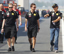 Bruno Senna talks to his engineers during a track walk