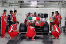 The Ferrari team in scrutineering
