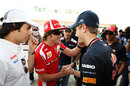 Fernando Alonso warmly greets Sebastian Vettel in the paddock