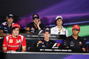 Fernando Alonso, Sebastian Vettel, Lewis Hamilton, Pastor Maldonado, Jaime Alguersuari and Sergio Perez look bored in the driver press conference