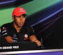 Lewis Hamilton answers questions in the driver press conference