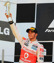Lewis Hamilton celebrates his return to the podium with second place