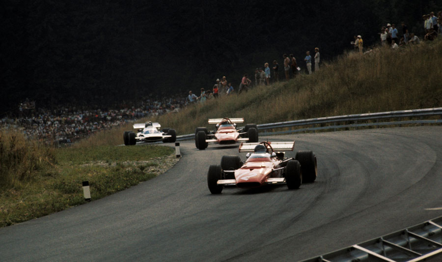 Jacky Ickx leads Clay Regazzoni and Jean-Pierre Beltoise