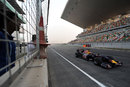 Neel Jani passes the pit wall in the Red Bull showcar at the official unveiling of the new Buddh International Circuit