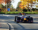 Sebastian Vettel drifts the Red Bull show car around his home town