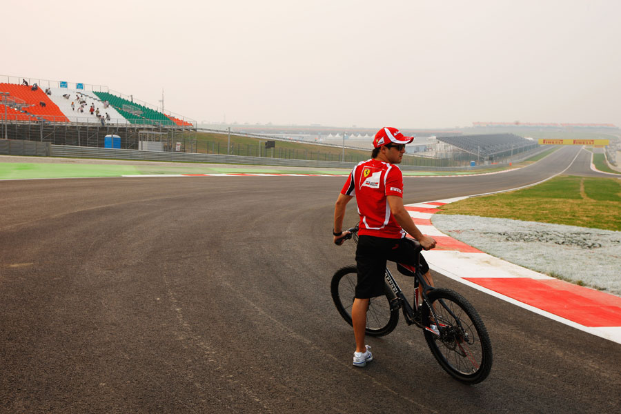 Felipe Massa cycles the new Buddh circuit