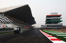 The pit straight and main grandstand at the Buddh International Circuit