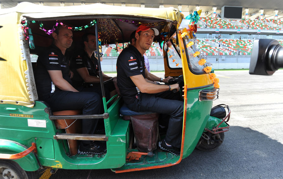Jenson Button takes his McLaren crew around the Buddh International Circuit