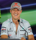 Michael Schumacher in jovial mood during Thursday's press conference