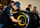 Sebastian Vettel takes part in a Pirelli tyre challenge
