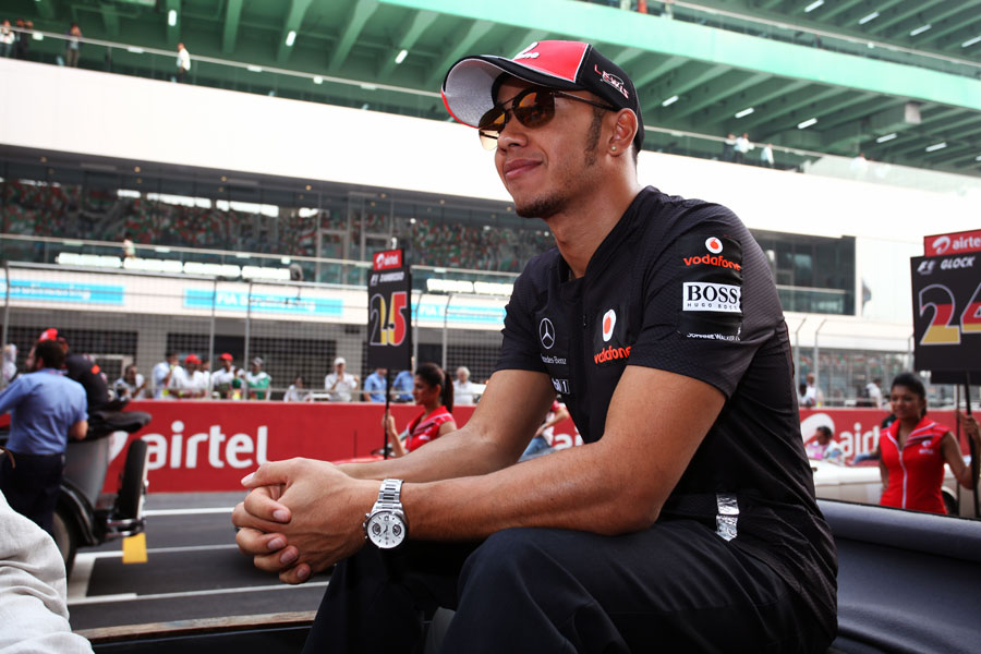 Lewis Hamilton waits to begin the drivers parade