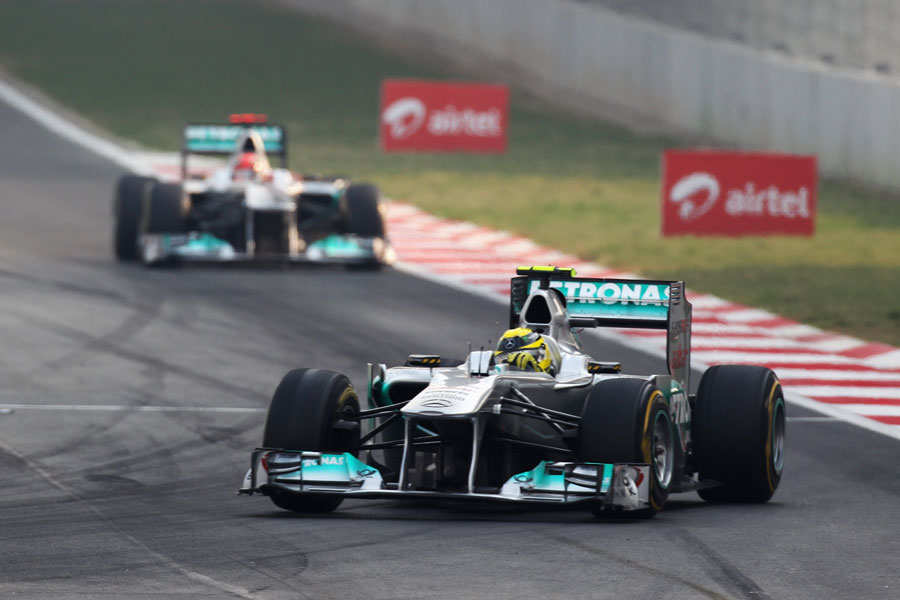 Nico Rosberg leads Michael Schumacher in the early stages