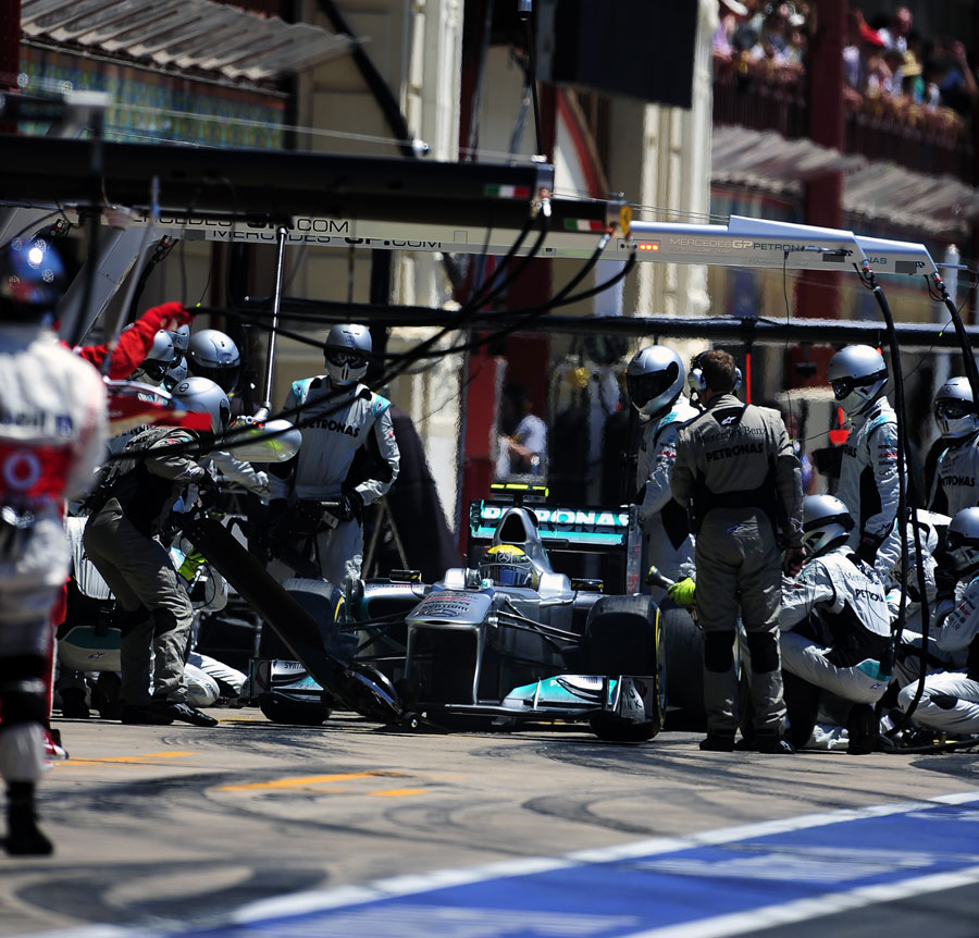 Nico Rosberg makes a pit stop