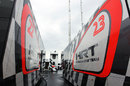 HRT's new logos on its trucks in the paddock