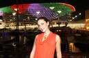 A VIP poses in front of the Yas Hotel