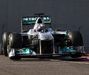 Sam Bird attacks the kerbs in the Mercedes on the second day of testing