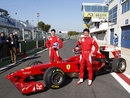 Italian F3 drivers Michael Lewis and Sergio Campana ahead of their test in a 2009-spec Ferrari