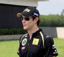 Bruno Senna gives an interview during a photo shoot at the Pirelli race track