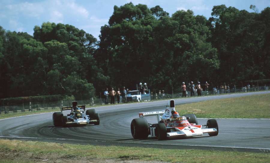 Emerson Fittipaldi leads Ronnie Peterson on his way to victory