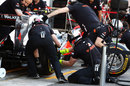 McLaren mechanics practise a pit stop
