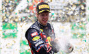Sebastian Vettel celebrates a Red Bull one-two on the podium