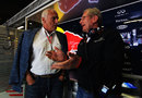 Red Bull advisor Helmut Marko talks to team owner Dietrich Mateschitz in the  garage