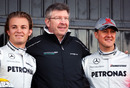 Team principal Ross Brawn with his two drivers