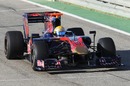Despite gearbox problems yesterday Sebastien Buemi finally heads out on track in the Toro Rosso