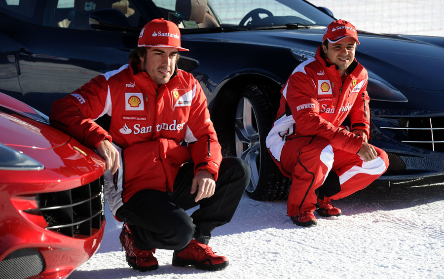 Fernando Alonso and Felipe Massa pose for a photograph at Ferrari's annual media event Wrooom