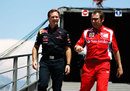 Christian Horner and Stefano Domenicali catch up ahead of first practice