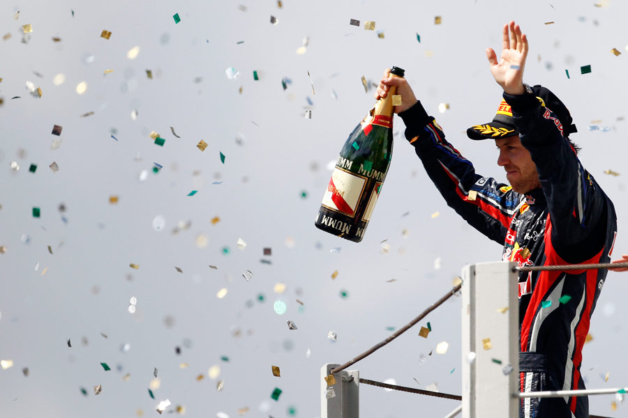 Sebastian Vettel celebrates victory