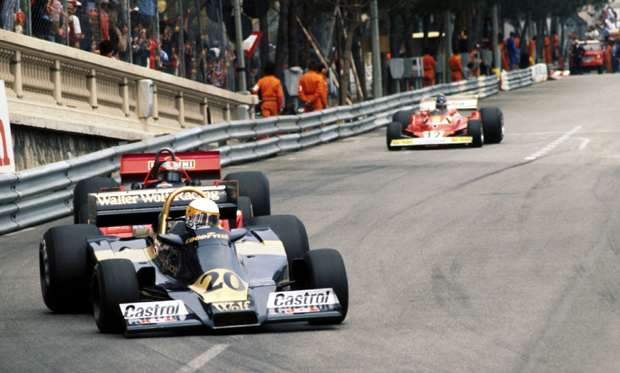 Jody Scheckter comes under pressure from John Watson early in the race