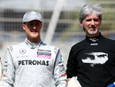 Michael Schumacher and Damon Hill ahead of the ex-world champions' track parade