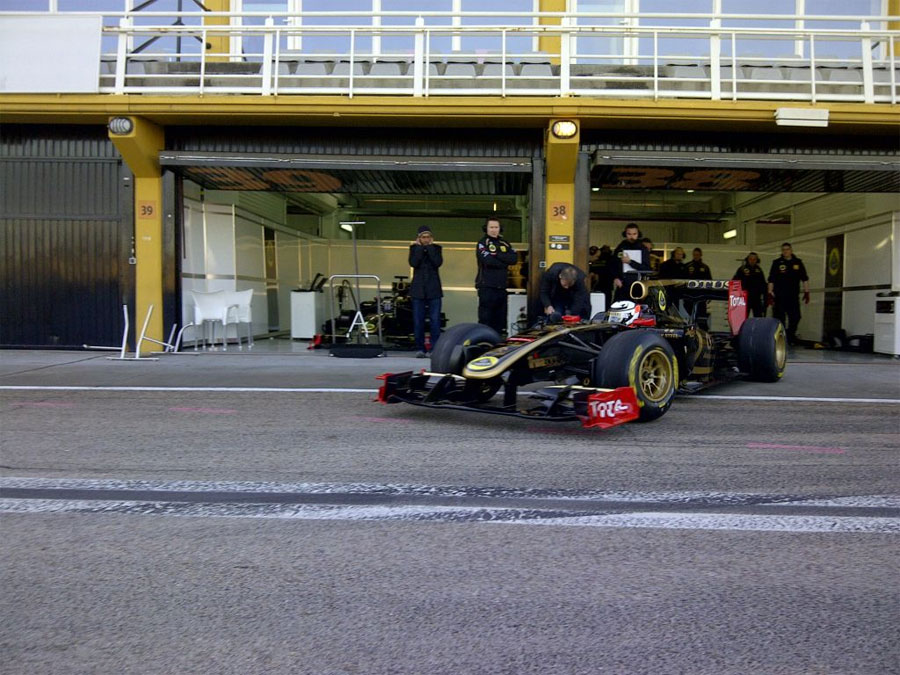 Kimi Raikkonen heads out on track in a Renault R30 during a private test for Lotus
