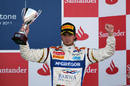 Giedo van der Garde celebrates his third place on the podium at Silverstone