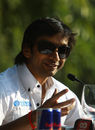 Narain Karthikeyan talks to the press after being confirmed as the second HRT driver for the 2012 season