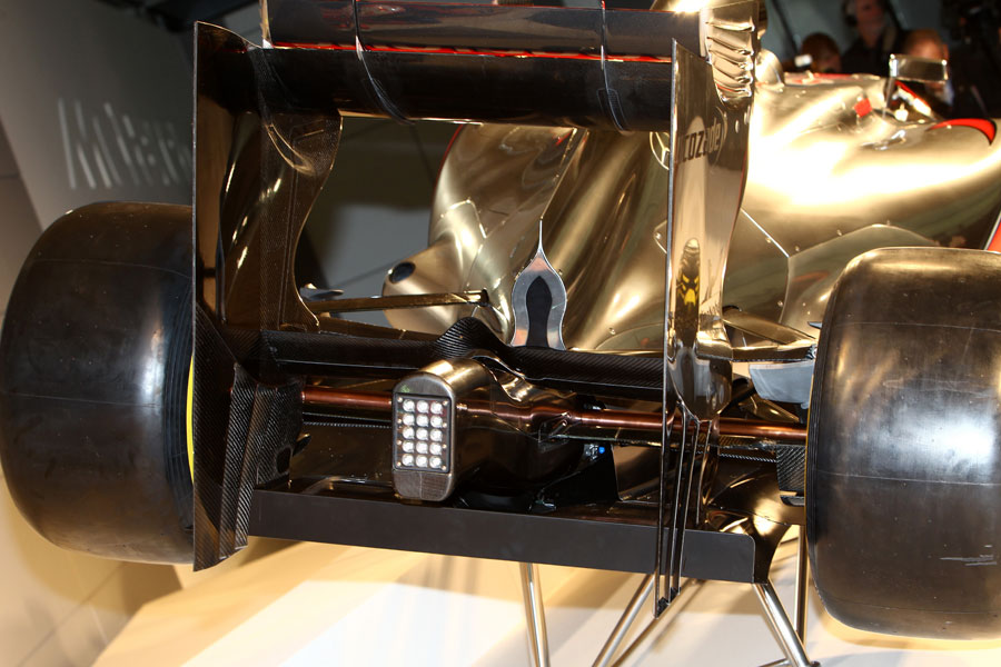 The solid diffuser and dummy exhausts on the McLaren MP4-27