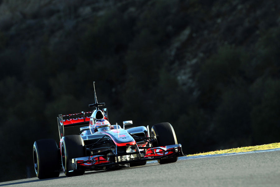 Jenson Button activates the DRS on the McLaren