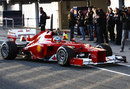 Fernando Alonso returns to the pits after his first run in the Ferrari F2012