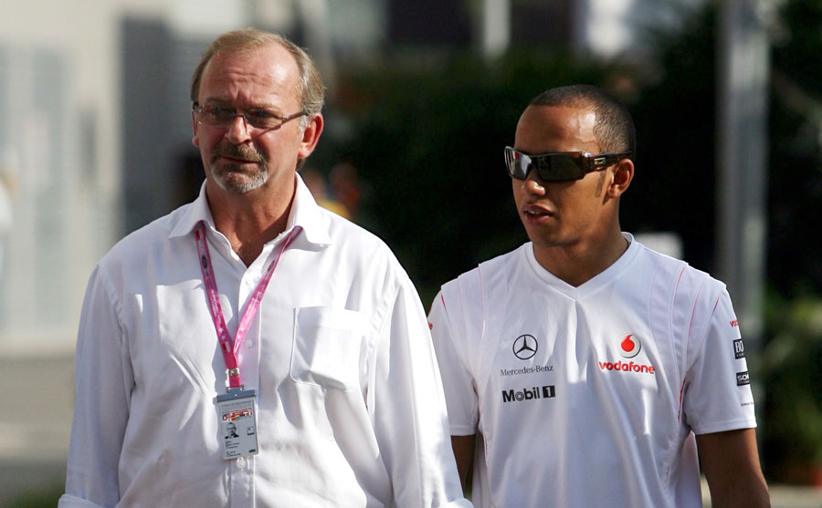 Anthony Coton with Lewis Hamilton in the Singapore paddock
