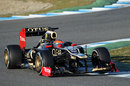 Romain Grosjean at work in the E20 on his first day in the new Lotus